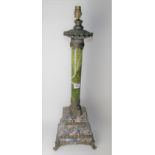 Green onyx & marble brass mounted column table lamp, height overall 65cm