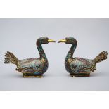 A pair of seated birds in Chinese cloisonnÈ, 20th century (26x22cm)