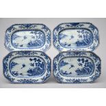 Set of four octagonal dishes in blue and white Chinese porcelain, 18th century (*) (28x19cm)