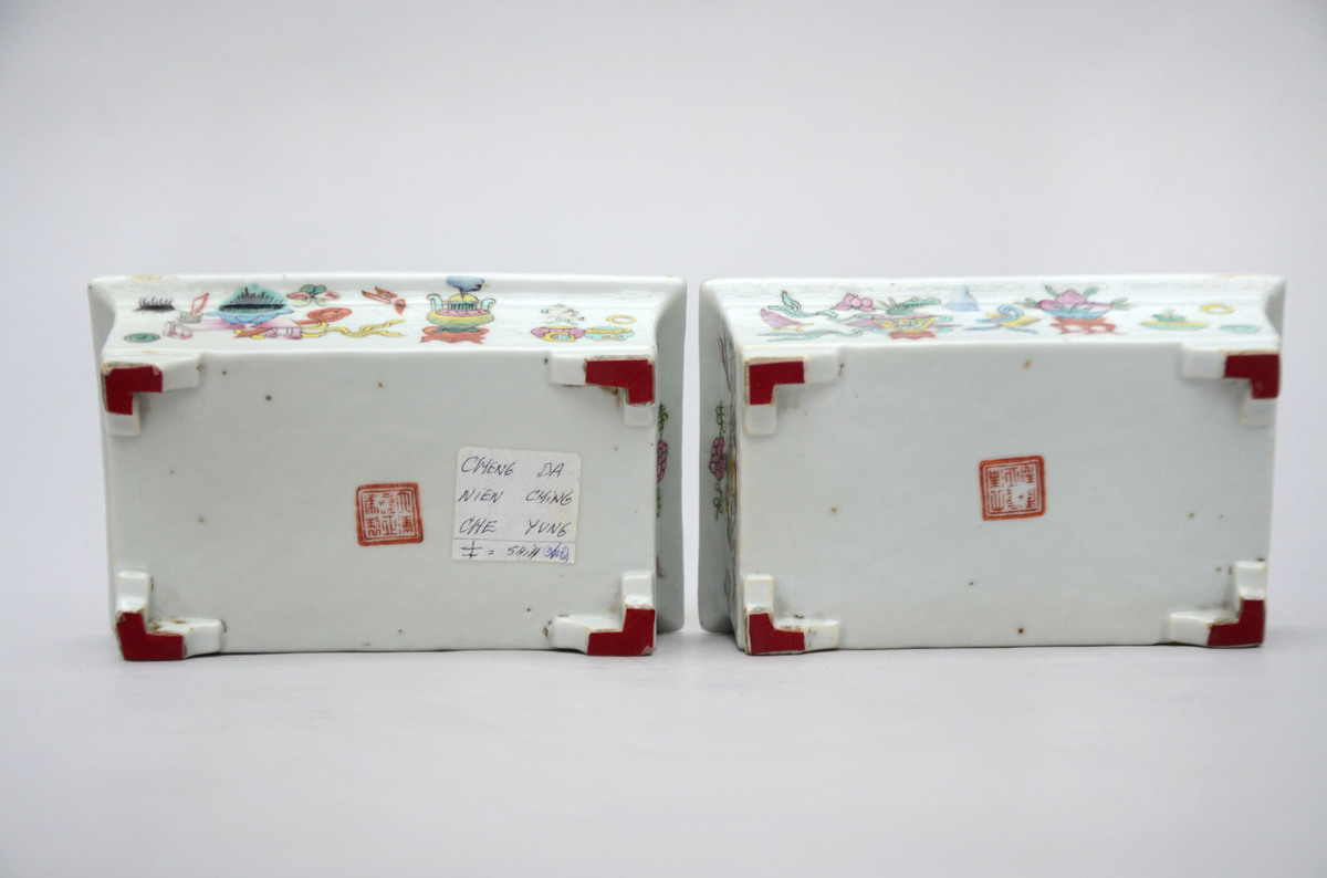 A pair of bonzai planters in Chinese porcelain (*) (11x17x5cm) - Image 3 of 3