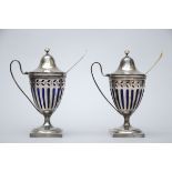 Two mustard pots + 2 spoons, silver Ghent before 1809 (*) (14cm)