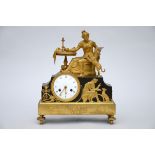 Bronze empire clock 'lady with dog' (10x29x37cm)