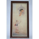 Watercolor 'lady on a balcony' possibly by Paul Mak (18x42cm)