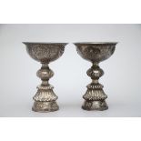 Pair of silver Tibetan butter lamps (20cm)