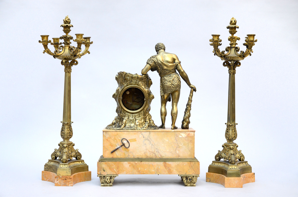 Mantle piece in bronze and marble 'Hercules', late 19th century (*) (16x40x60cm) - Image 4 of 4