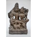 Indian low-relief in stone 'Shiva and Parvati' (36x52cm)