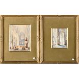 Genisson: two watercolours 'church interiors' (10x7cm)