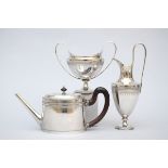 Three pieces of Directoire silver (Ghent): teapot, sugar bowl and milk jug (16cm)