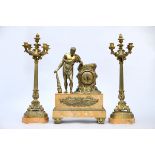 Mantle piece in bronze and marble 'Hercules', late 19th century (*) (16x40x60cm)