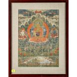 Thanka 'buddha amitabha', with inscriptions and impressions of hands (*) (44x66cm)