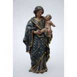 Statue in carved polychrome wood 'Madonna with child', 18th century (28cm)