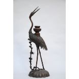 A Japanese bronze sculpture of a crane (122cm)