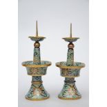 Pair of candlesticks in Chinese cloisonnÈ (*) (17cm)