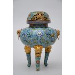 Tripode incense burner in Chinese cloisonnÈ, 20th century (23cm)