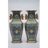 A pair of hexagonal cloisonnÈ vases, 20th century (45cm)