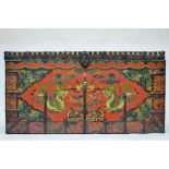 Tibetan wooden trunk with polychrome decoration (105x40x55cm)