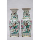 Assembled pair of vases in Chinese porcelain 'roosters' (60cm)