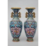 A pair of Chinese cloisoné vases with gilded ears (38cm)