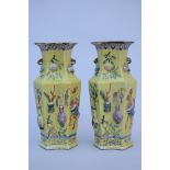 A pair of relief vases in Chinese porcelain 'flowers' (*) (24cm)