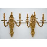 A pair of gilded bronze wall lights (34x40x47cm)