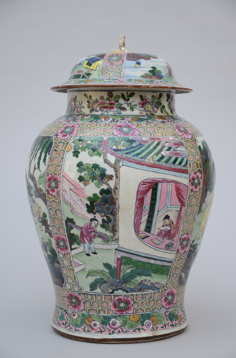 Large Chinese blue and white jar with later famille rose decoration, Kangxi period (*) (50cm) - Image 2 of 6