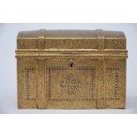 Islamic metal box with Koftgari inlaywork, India (10x18x12cm)