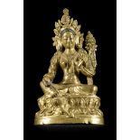 Tibetan statue in gilt bronze "green tara", 18th/19th century (18cm)