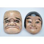 Lot: 2 small japanese polychrome masks (13x15cm)