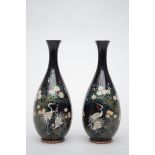 Pair of Japanese cloisonné vases 'cranes' (19cm)