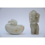 Two Chinese jade sculptures 'duck' and 'sage' (5cm)