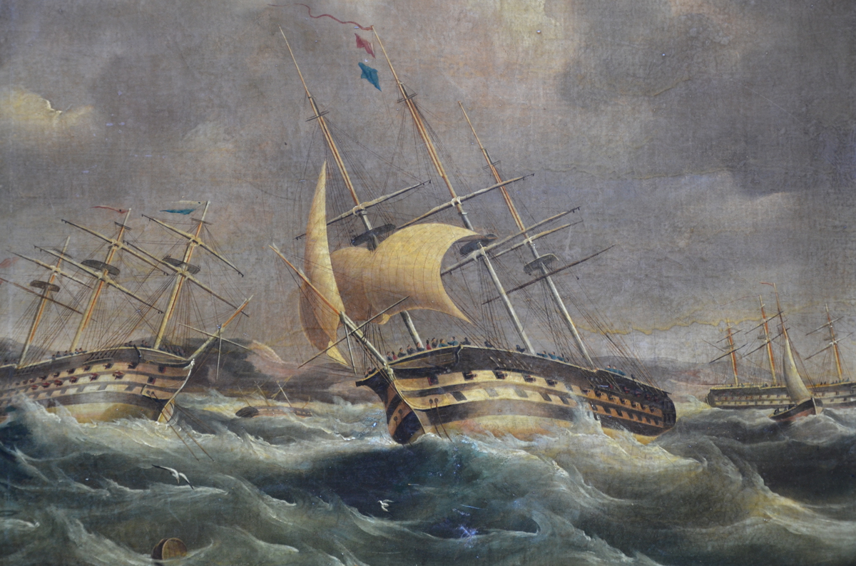 Spencer: painting o/c "ships on a turbulent sea" (*) (61x50cm) - Image 2 of 4