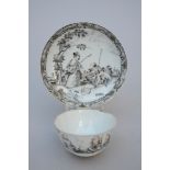 Cup and saucer in Chinese porcelain 'grisaille', 18th century (assembled) (12x8cm)