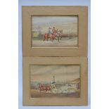 H.W. Standing: two watercolors on paper 'horsemen and carriage' (49x34cm)