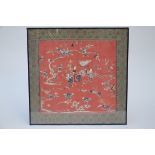 Chinese embroidery on silk 'man on a mytical animal' (54x53cm)
