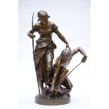 Jules Coutan: large bronze sculpture "fishermen" (80cm)