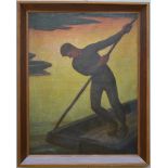 Evariste De Buck: painting o/c 'The rower' (85x110cm)