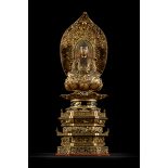 A Japanese wooden sculpture with gold lacquer 'Buddha' (80cm)