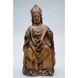 Statue in walnut 'Seated bishop', France 15th century (40x88cm)