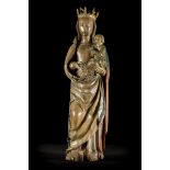 Sculpture in oak 'crowned madonna with child', 15th/16th century (99cm)