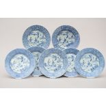 Serie of seven dishes in blue and white Chinese porcelain (*) (23cm)