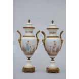 Pair of porcelain vases with gilt bronze fittings 'Romantic scenes' (44cm)