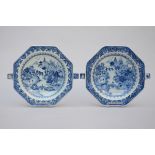 Pair of warming dishes in Chinese blue and white porcelain, 18th century (27x23cm)