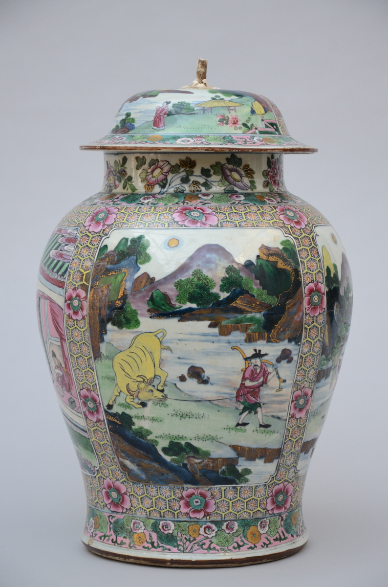 Large Chinese blue and white jar with later famille rose decoration, Kangxi period (*) (50cm) - Image 3 of 6