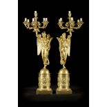 Rabiat: a pair of large fire gilt candelabres 'karyatids', Empire (90cm)