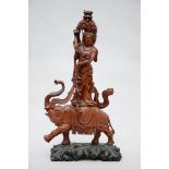 Large Chinese wooden sculpture 'Guanyin on elephant' (83cm)