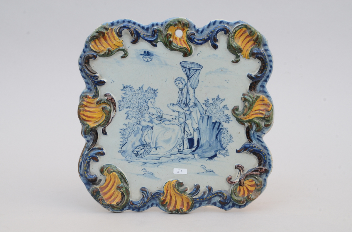 A plaque in Delft 'fishing', 18th century (29x29cm)