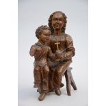 Wooden sculpture 'Madonna with child' (17x30x43cm)