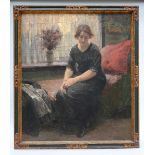 W. Van Riet (1921): painting (o/p) 'lady in an interior' (105x90cm)