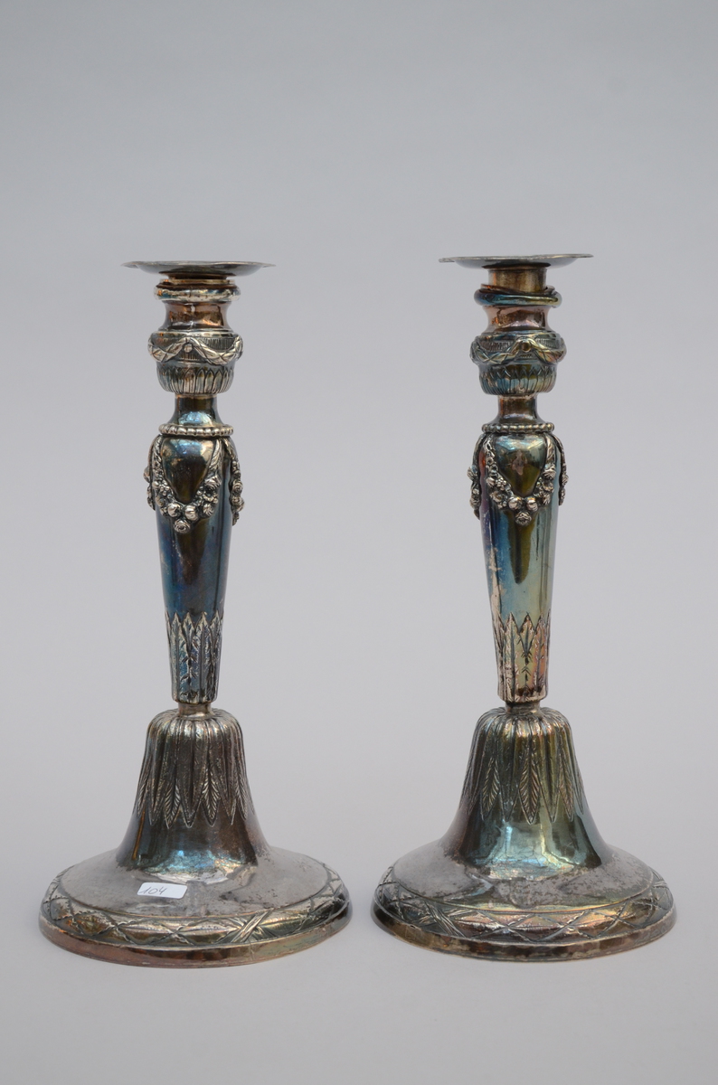 A pair of Louis XVI silver candlesticks by Michel Bulcke, Bruges 18th century (*) (29cm)