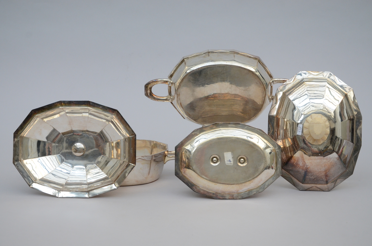 A pair of Art Deco legumiers and a sauce bowl in silver with ivory handles by Wolfers, model ' - Image 5 of 5